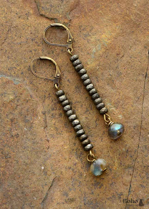 Pendientes bohemios, pendientes colgantes, labradorita azul y negra